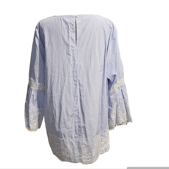 Elliott & Vine Stripped Lace Bell Sleeve Blouse 60% Cotton 40% Polyester Sz Unkn - Picture 3 of 11